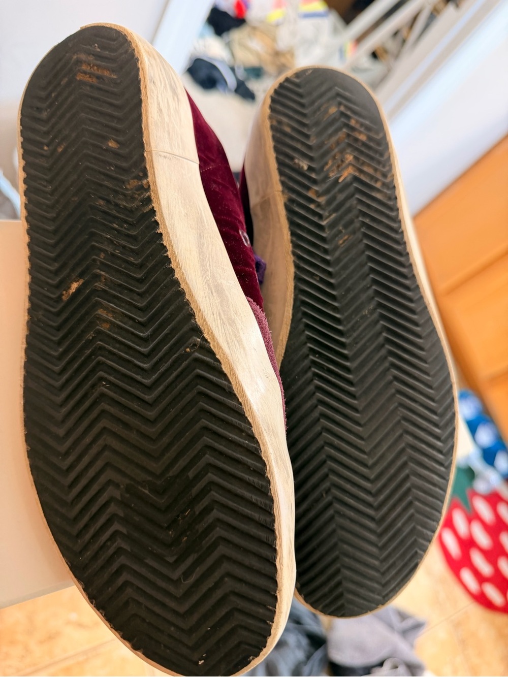 Golden Goose Burgundy Velvet Sneakers with Purple Laces - Picture 5 of 5
